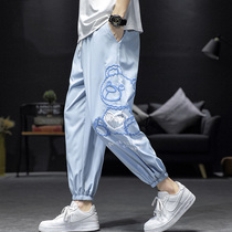 Hong Kong Tide Cards Summer Men Pants 100 Hitch Loose Trend Thin ICE SILK CASUAL 90% PANTS FOOT HARUN PANTS