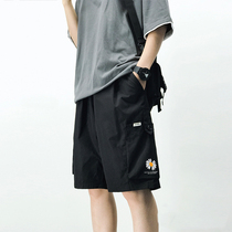 Hong Kong Tide brand overalls mens 2021 summer trend printing loose wear sports five-point pants casual middle pants