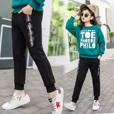 Children's clothing boys and girls autumn sports pants autumn children plus velvet pants autumn and winter girls Big children wear casual pants