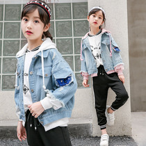 2021 new girls denim coat autumn dress childrens middle children spring and autumn fashion trench coat denim coat