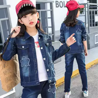 Children's clothing girl spring suit 2021 new foreign school children's denim suit two-piece spring and autumn girl suit tide