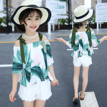 Girls summer clothes 2021 new summer fashion set chiffon Korean fashion foreign style short sleeves in big children tide childrens clothing