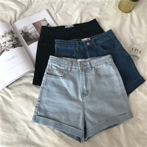 Curbside a character denim shorts female summer 2022 new loose Korean version elastic high waist display slim 100 lap student hot pants