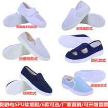 Breathable antistatic shoe SPU thickened soft bottom blue white male and female mesh surface dust-free shoe factory workshop working shoes