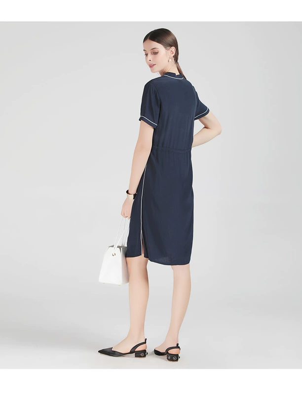 Màu sắc tương phản của Senkni St. Corni của phong cách pijama viền váy đi lại đơn giản dây rút váy thắt lưng quần áo phụ nữ mới - Sản phẩm HOT