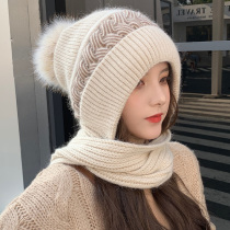 Knitted wool line hat lady autumn winter Korean version fashion 100 hitch-proof cold protection neck Baotou circumference neck integrated warm hat