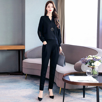 Spring 2021 new womens spring fashion casual temperament large size suit shows thin foreign style age reduction two-piece set