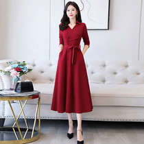 Long sleeves one-piece dress lady 2022 new medium long style spring fall Fashion collection waist display slim gas and light cooked wind skirts