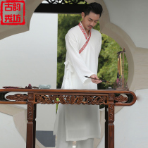 Zen ancient style Jushifu Tao robe coat robe horse coat cotton linen tea suit Chinese style long shirt improved Hanfu mens clothing