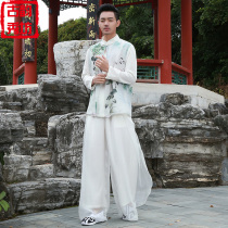 Improved Chinese style mens tea suit Ancient costume Zen suit Ancient Han Suit Mens coat Taoist robe Tang costume Performance suit Elegant fairy