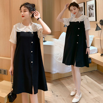 Maternity dress summer tide 2020 new summer fake two doll collar long fashion summer skirt