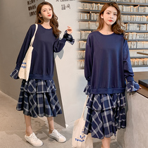 Maternity dress autumn wear 2019 new winter fake two spring and autumn loose sweater womens long knee skirt