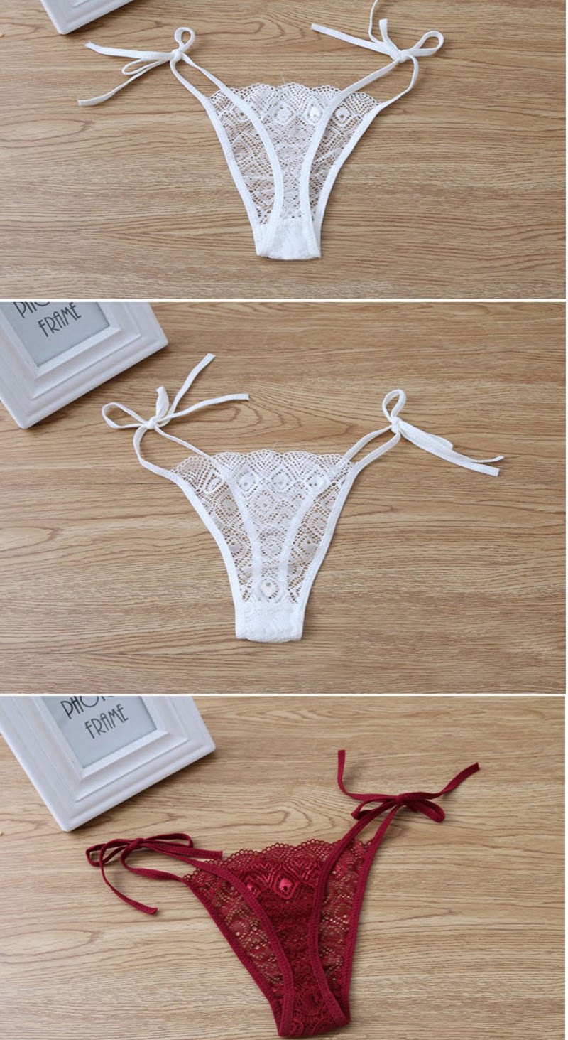 丁字裤女性感低腰蕾丝透明女士夏季薄内裤系带女t裤礼盒装星期裤