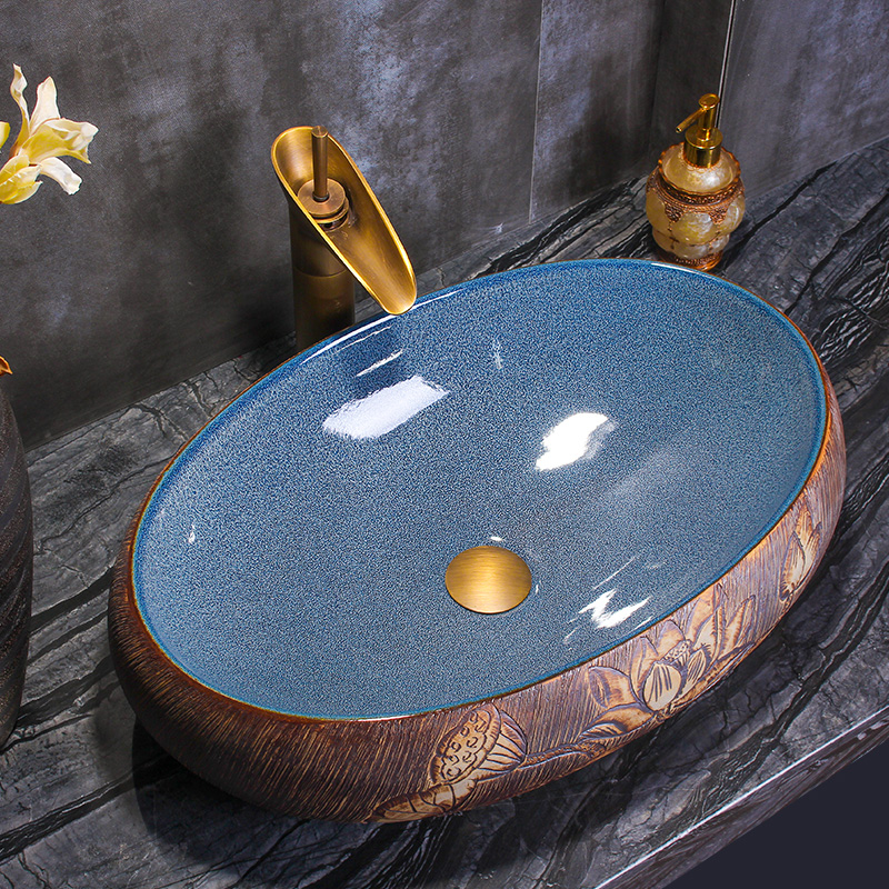 Retro art basin stage basin of elliptic toilet lavabo ceramic face basin mesa of household washing a face on stage