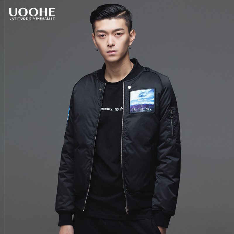 UOOHE2017春季新款羽绒服男 时尚风景印花短款学生保暖潮流羽绒服产品展示图2