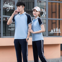 Sports suits men and women couples summer thin casual running clothes short sleeve trousers student class clothes group work clothes