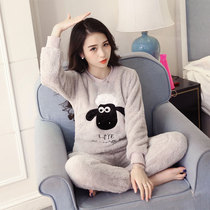 Autumn Winter Pyjamas Coral Suede Korean Version Students Cute Flannel Lady Plus Suede Thickened Warm Home Suit Suit