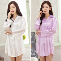 Spring Summer Season Shirt Womens White Shirt Dress True Silk Middle Sleeve Long slim fit Sexy Ice Silk Spice Sleeping Pyjamas