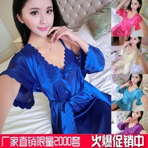 Sleepwear woman Summer true silk Long dress Korean version sexy harness V collar Princess easy to increase code short sleeve ice silk sleeping dress
