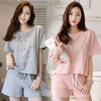 Korean version Summer Thin Cotton Lady Short Sleeve Pyjamas Full Cotton Fat Mm Home Suit Shorts Gats Plus Fat Increase Code