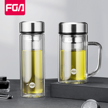Fuguang glass cup double layer portable water glass male female large capacity home tea cup transparent with lid filter tea cup