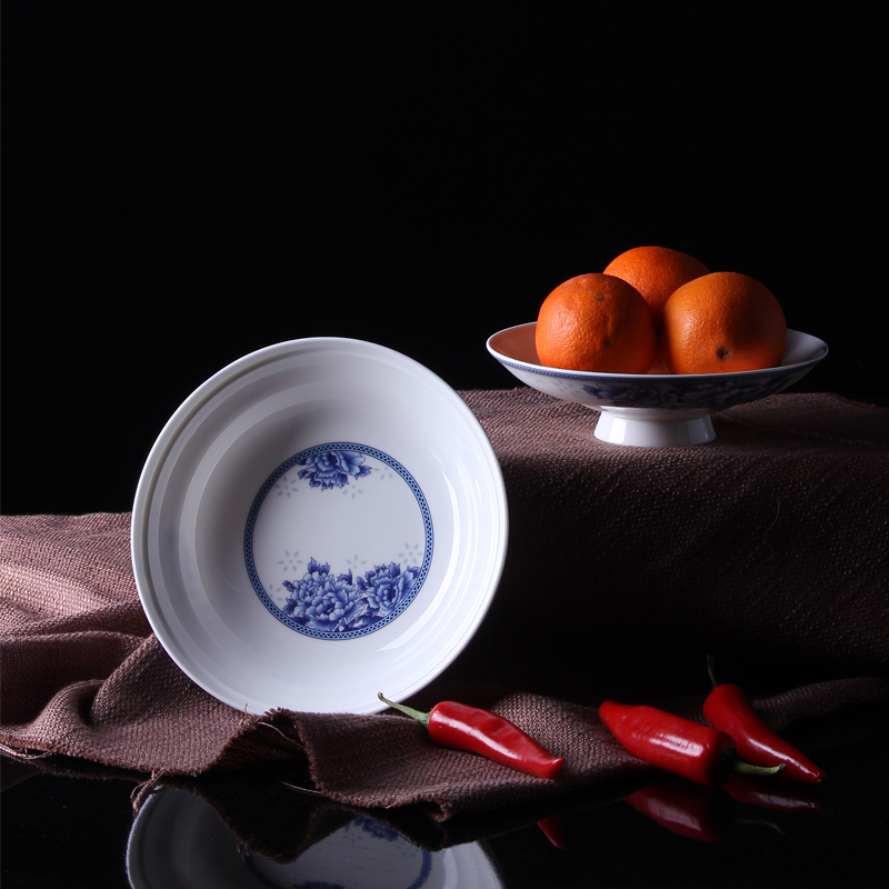 Jingdezhen ceramic and red xin 】 【 device under the blue and white glaze color tableware suit preservation bowl with cover plate