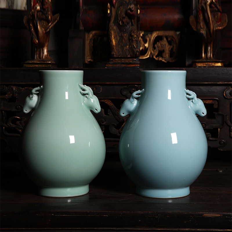 Celadon household act the role ofing is tasted name plum green/pink green deer ear statute of peony phoenix design study of the sitting room place vase