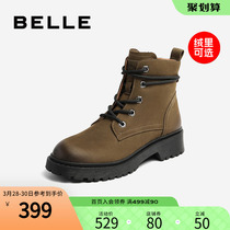Thyme Coarse Heel Martin Boots Woman Winter New Mall with Tooling Locomotive Leather Short Boot Plus Suede 3BL40DD0
