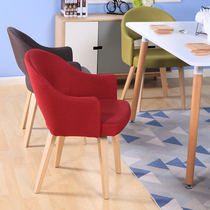 Nordic simple hollow hotel chair fine linen fabric dining table chair computer chair exhibition hall chair coffee chair wooden foot milk tea chair