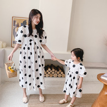 parent girl's dress summer 2021 korean style fashion bubble sleeve cotton long dress