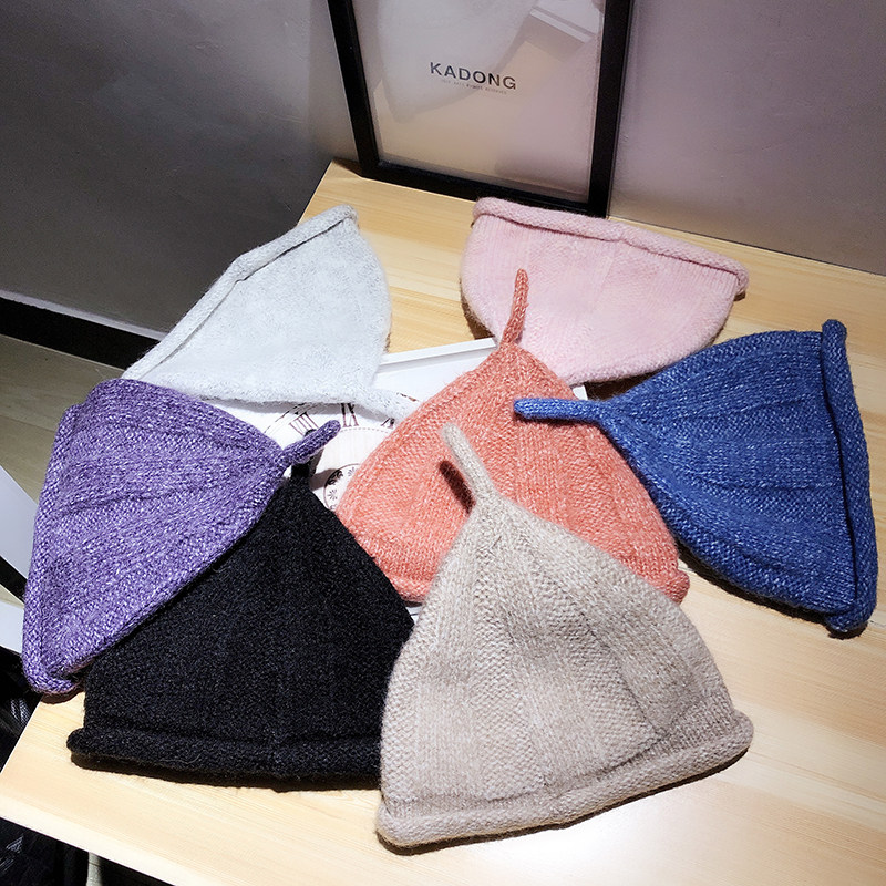 帽子女秋冬百搭可爱尖顶ins针织帽保暖韩国潮纯色冬季腈纶锥形帽