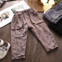 Boys plus velvet pants childrens thick cotton trousers autumn and winter womens baby art fan loose cotton casual pants