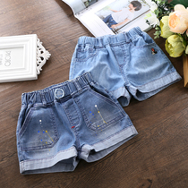 Childrens denim shorts summer thin Korean childrens clothing boy pants cotton embroidery girl beach hot pants outside