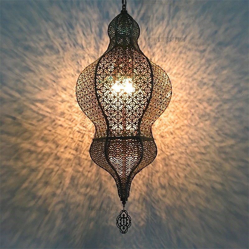 东南亚泰式吊灯卧室特色餐厅咖啡厅酒店酒吧民宿镂空雕花手工吊灯