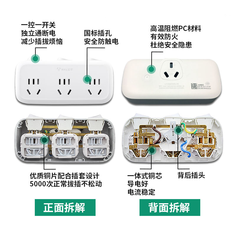 公牛插座转换器一转二三多用转换插头多孔面板无线插板不带线插排商品详情图
