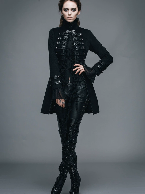 Phong cách Gothic của phụ nữ mùa xuân và mùa thu áo khoác mới punk Châu Âu và Mỹ Phong cách tòa án mỏng manh áo khoác gió dáng dài trung niên - Trench Coat