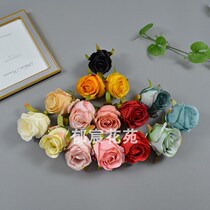 Simulated oil painting roses blossoms Bulgarian flower head European fake flower garden DIY wedding scene decoration props