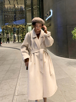 2021 autumn and winter new double-sided cashmere coat womens long lace Hepburn wind 100% wool woolen cloth coat tide