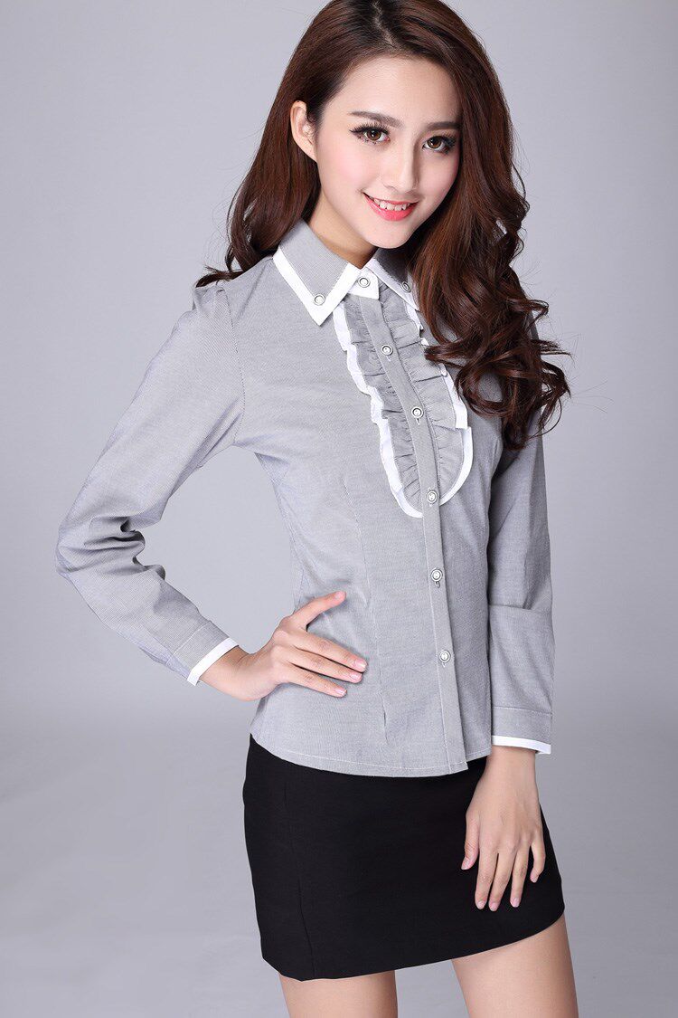 春装新款2014韩版长袖衬衫职业装工作服女装中袖ol条纹上衣白衬衣