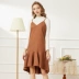 Ailian chính hãng mùa xuân năm 2021 hàng mới về phụ nữ đi làm đuôi cá váy sling dress cotton và linen váy midi xù - Sản phẩm HOT Sản phẩm HOT