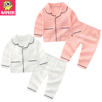 Baby pajamas summer childrens gauze home clothes boys cotton short-sleeved shorts girls long sleeve baby set