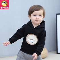 Childrens sweater male velvet infant top Spring and Autumn cartoon child pullover black white baby hoodie