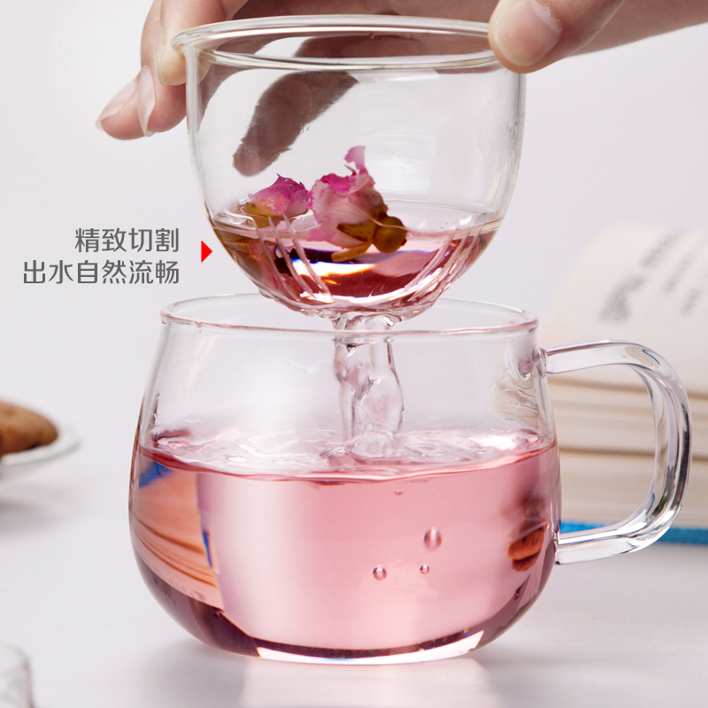 物生物玲珑杯 耐热创意夏天水杯玻璃杯带盖女 过滤花茶杯透明杯子产品展示图4