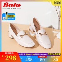 Bata British wind loafers womens autumn shopping mall new wild leather medium-high block heel shoes 31688CM0