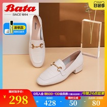 Bata loafers womens shoes autumn star with the same new England rough heel casual pedal shoes 51021CM0