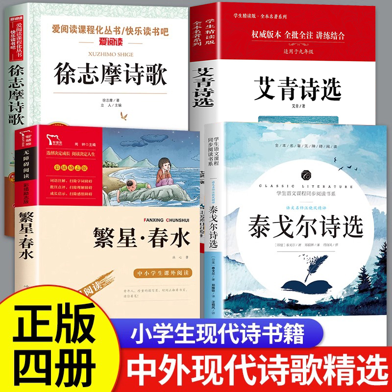 现代诗歌精选全套4册繁星春水冰心艾青诗选泰戈尔诗选徐志摩短诗