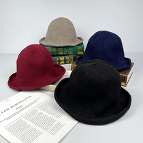 women's fall and winter korean style wool fisherman's hat women's casual all match wool wool hat women's roll up bowl hat