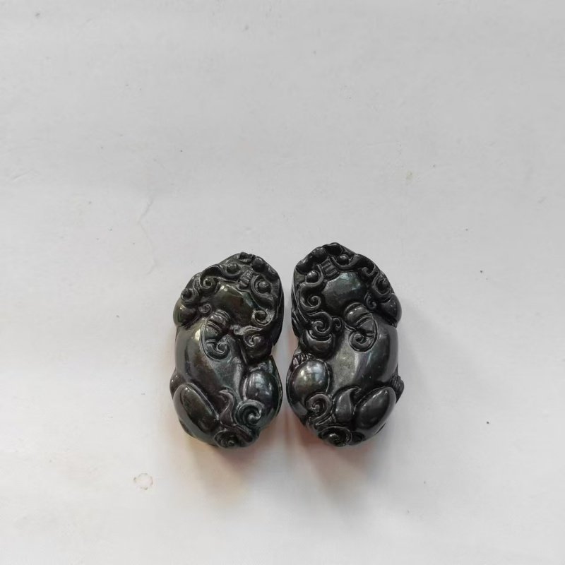 天然新疆墨绿玉貔貅吊坠蛇纹石玉皮丘挂件 男女款项链挂坠玉佩