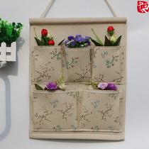 Creative fabric cotton hemp wall door-to-door storage finishing bag Large hanging storage bag Storage hanging bag send hook