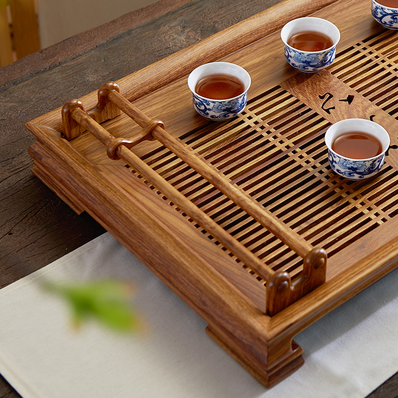 Han and tang dynasties tea tray crossover vehicle glass frame solid wood tea cup home tea sets of kung fu tea accessories